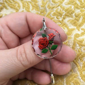 Vintage Reverse Carved Lucite Rose Stick Pin